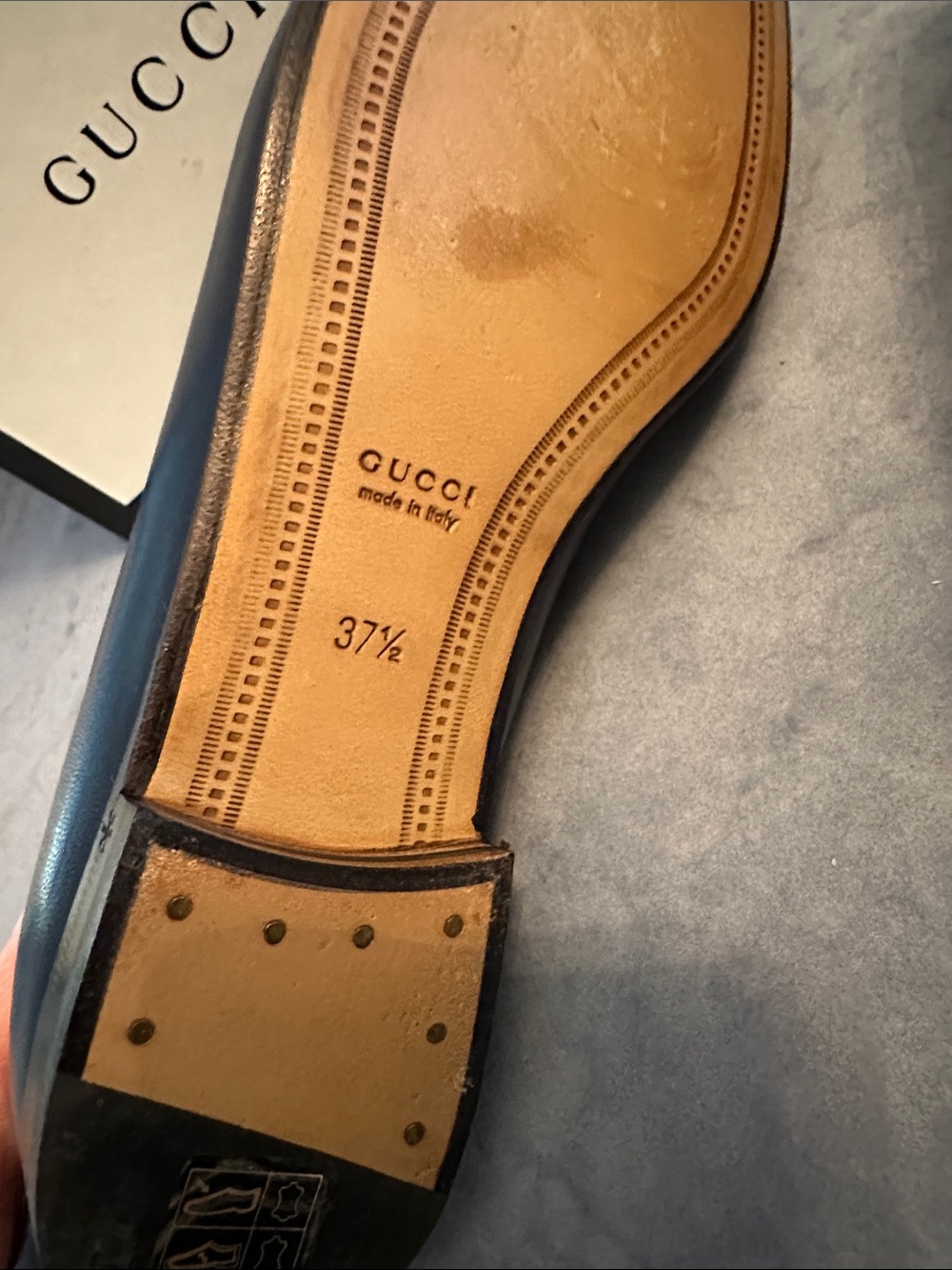 Gucci Lady’s Navy Leather Horsebit Loafers - Picture 4 of 6